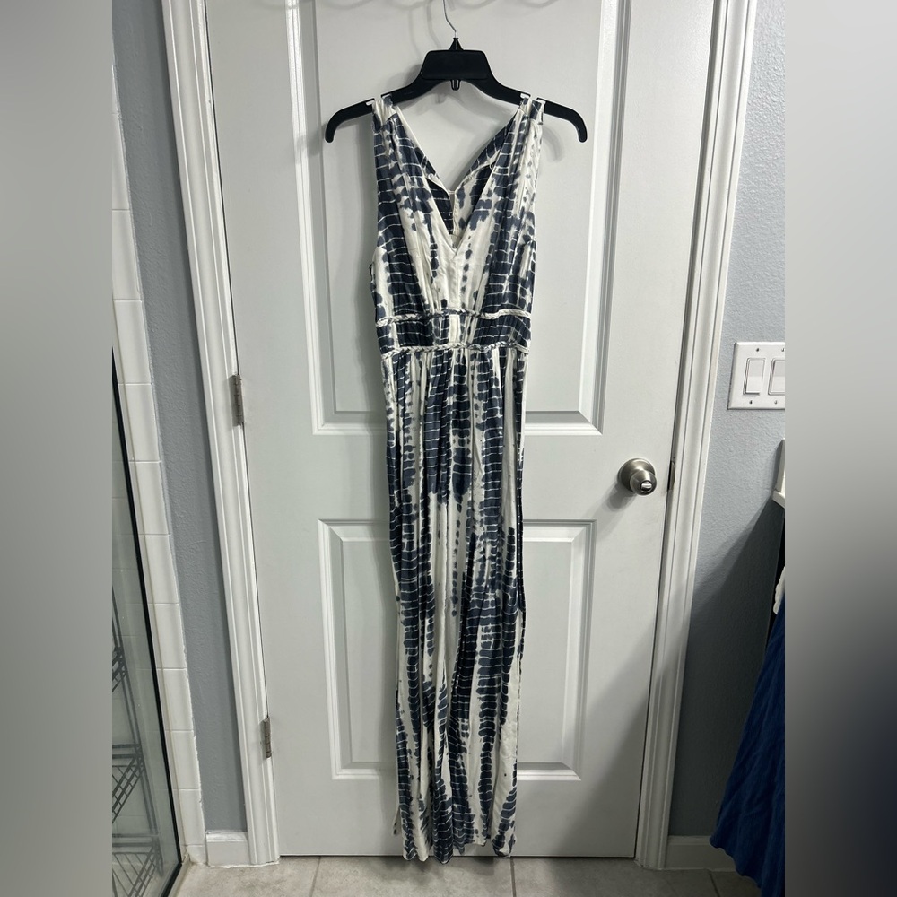 Navy and White Tie-Dye Maxi Dress